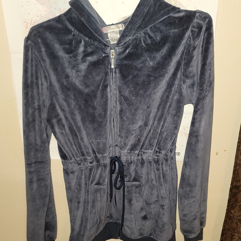 Honey Bunch velvet zip-up hoodie w/ adjusting Drawstring waistline